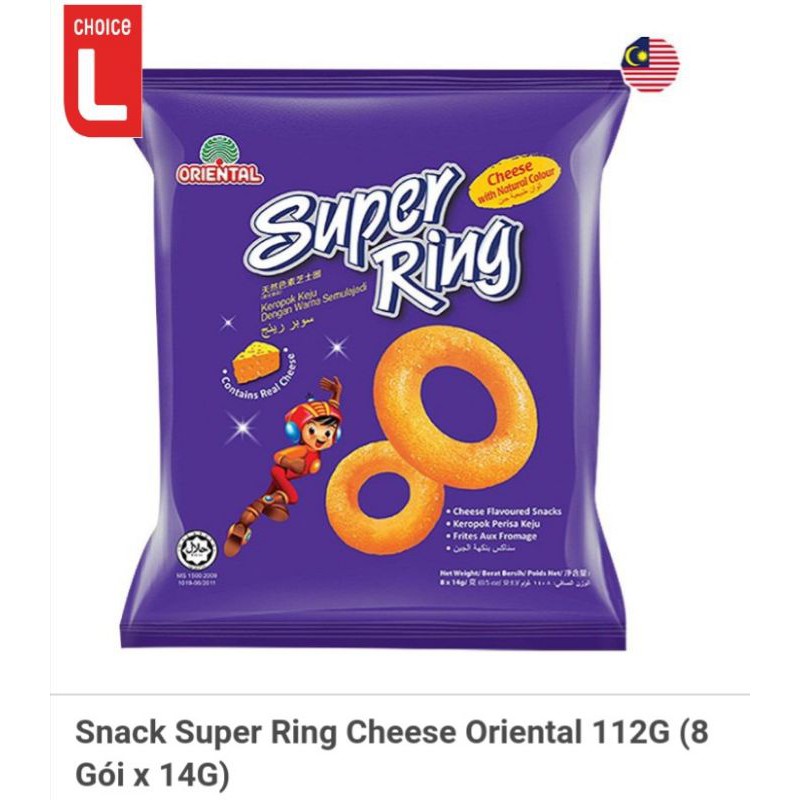 Snack Super Ring Cheese / Cheese Balls 112G ( 1 gói to này sẽ có 8 gói nhỏ ở trong nhé ạ). Hàng có sẵn