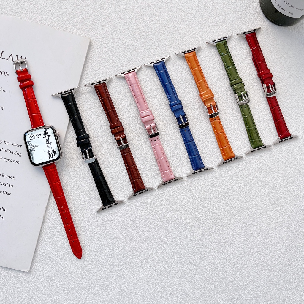 Dây Đeo Bằng Da Cá Sấu Cho Đồng Hồ Thông Minh Apple Watch 38 40 41 42 44 45mm iWach Series 7 SE 6 5 4 3 2 1