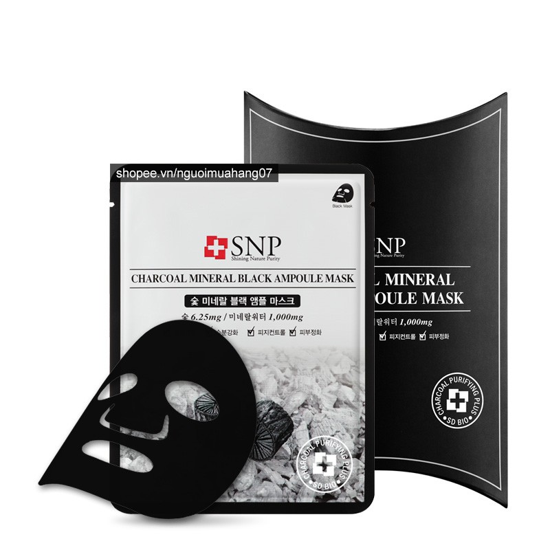 Mặt Nạ Than Hoạt Tính Se Khít Lỗ Chân Lông Cao Cấp SNP Charcoal Mineral Black Ampoule Mask