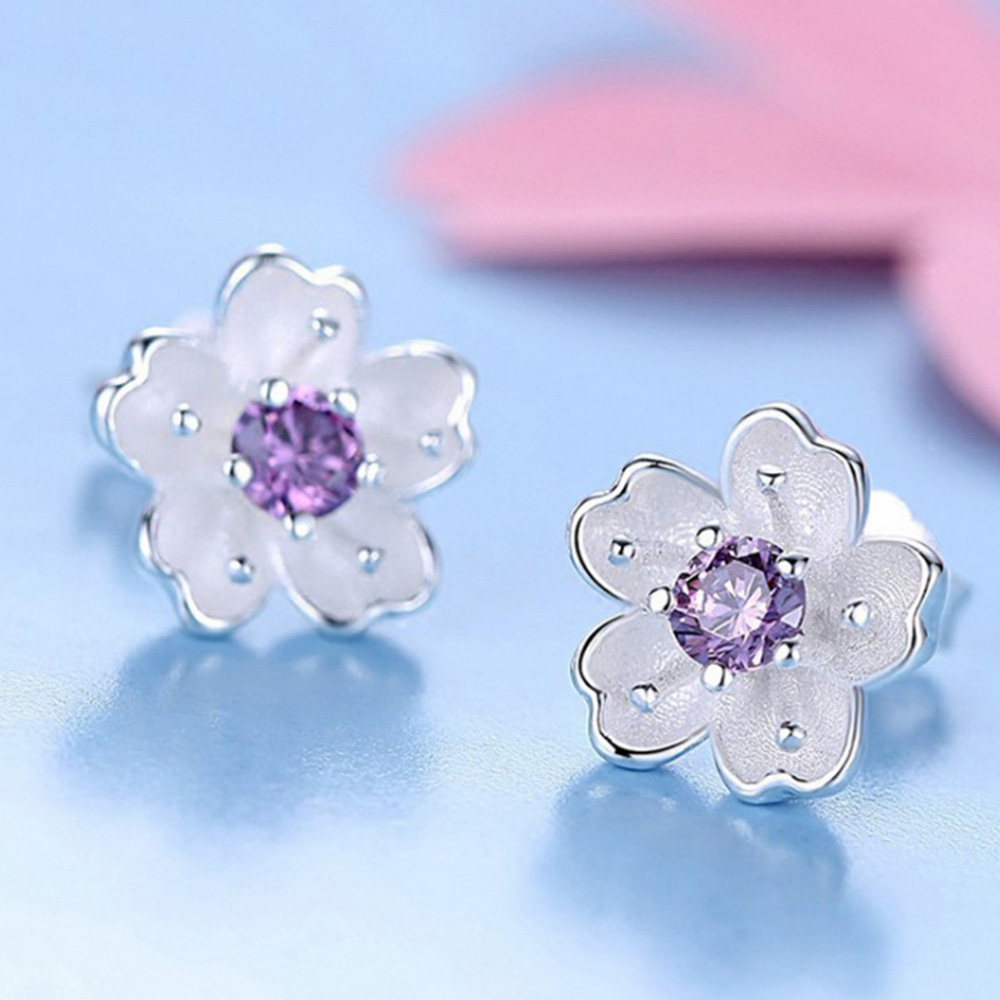 Khuyên Tai Hoa Anh Đào Đính Đá Thanh Lịch Dành Cho Nữ