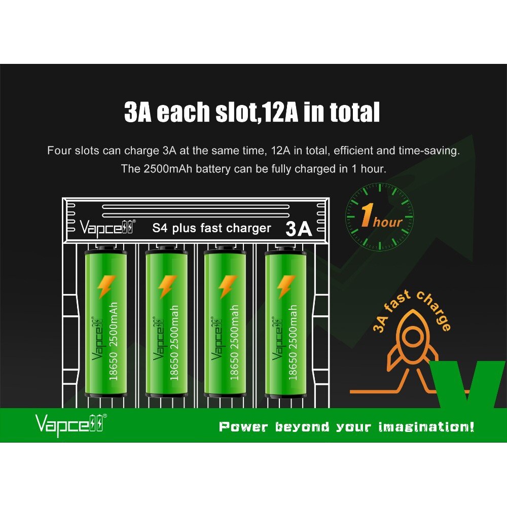 Bộ sạc nhanh Vapcell S4 Plus 3A 4 Khe Tổng 12A đo pin, chữa pin
