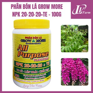 Phân Bón Lá Mỹ GROWMORE NPK 20-20-20+TE All Purpose - 100g - Dùng Cho Hoa Lan, Cây Cảnh
