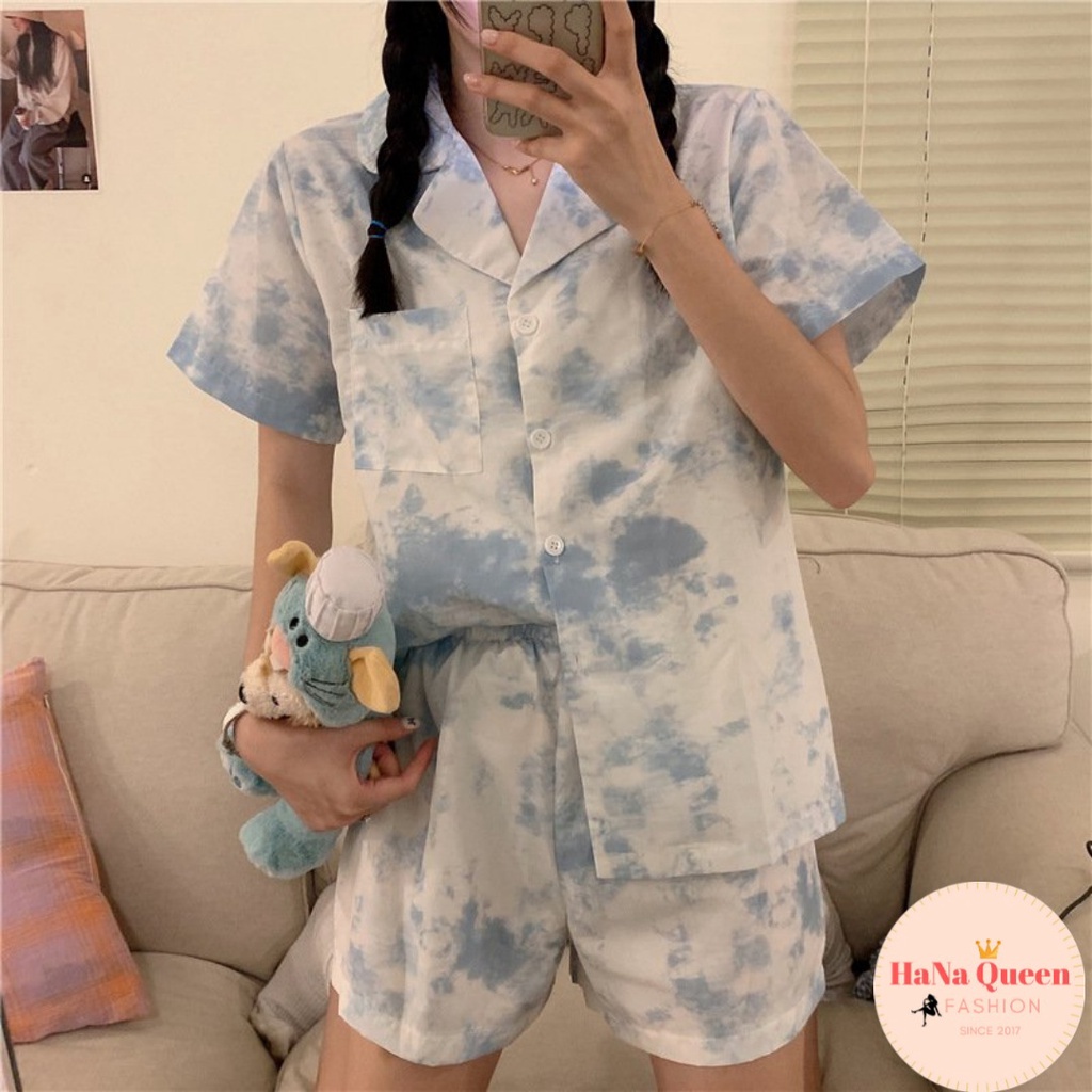 Bộ đồ pijama nữ mặc nhà cộc tay quần đùi họa tiết dễ thương