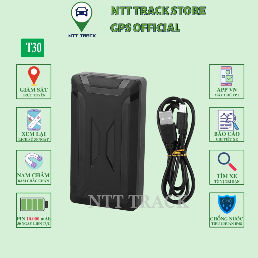 Thiết bị định vị giám sát xe máy ô tô không dây T30 pin khủng 10000 mAh - NTT Track