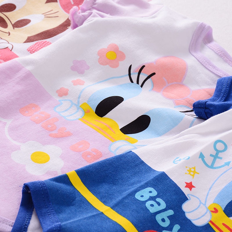 Bộ Áo Liền Quần Tam Giác Tay Ngắn Vải Cotton In Hoạt Hình Dễ Thương Cho Bé Sơ Sinh Từ 0-18 Tháng