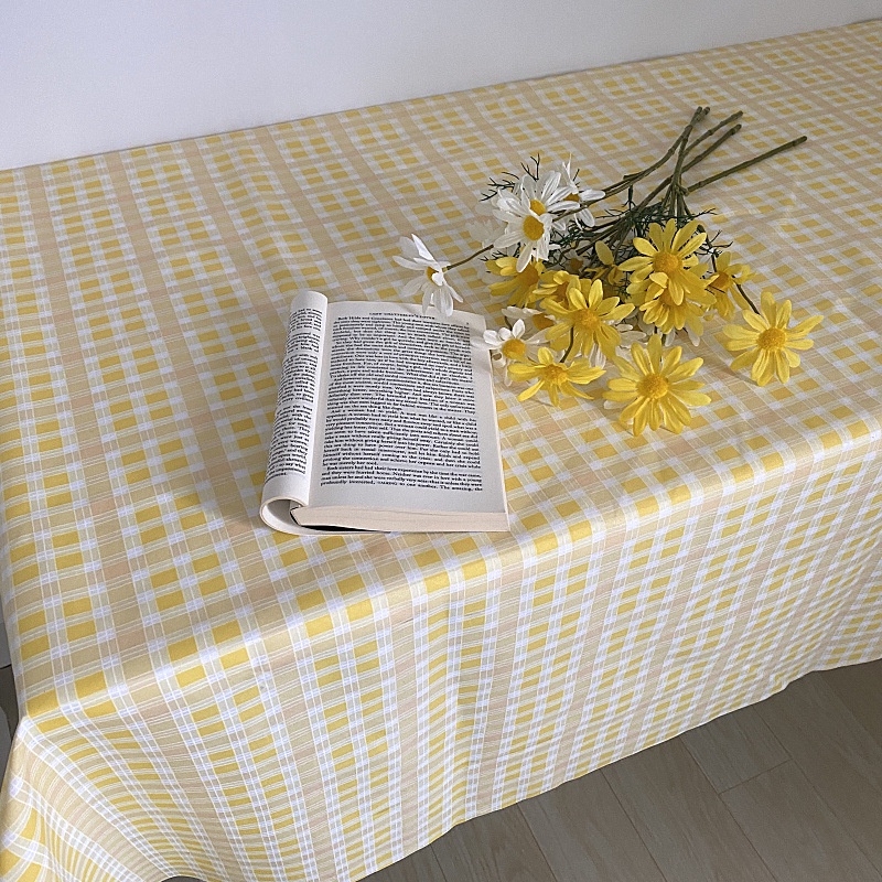 Khăn trải bàn vuông, trải bàn học, bàn ăn, vải lanh, họa tiết kẻ sọc vàng, size 70*70cm, 100*150cm