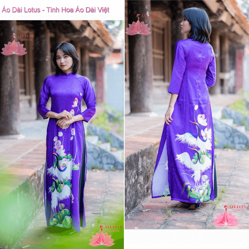 (Giá Sale)Áo Dài Truyền Thống In Tím Hoa Sen Song Hạc - TT0307 cung cấp bởi Áo Dài Lotus