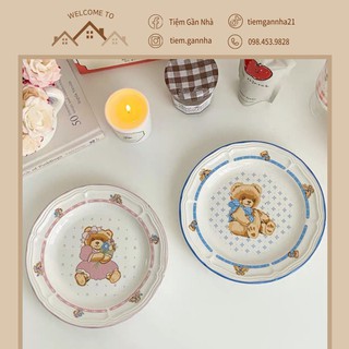 Đĩa sứ vintage hình gấu phong cách Hàn Quốc