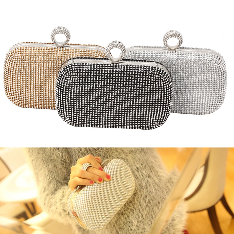 Seng Túi Xách Dự Tiệc Dệt Đính Đá Có Dây Đeo Cổ Tay