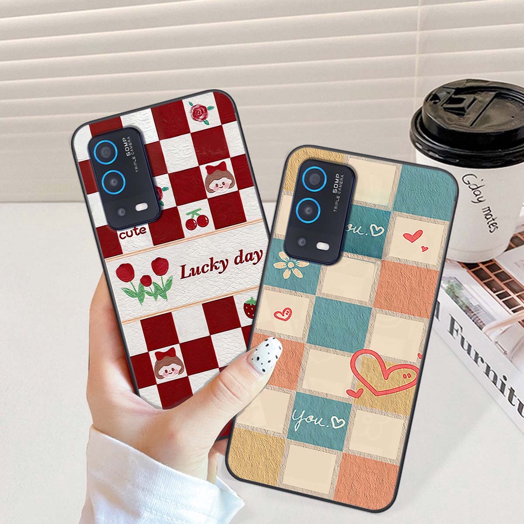 Ốp Oppo A54 / A55 caro trái tim cá tính, thời trang siêu đẹp, siêu phong cách