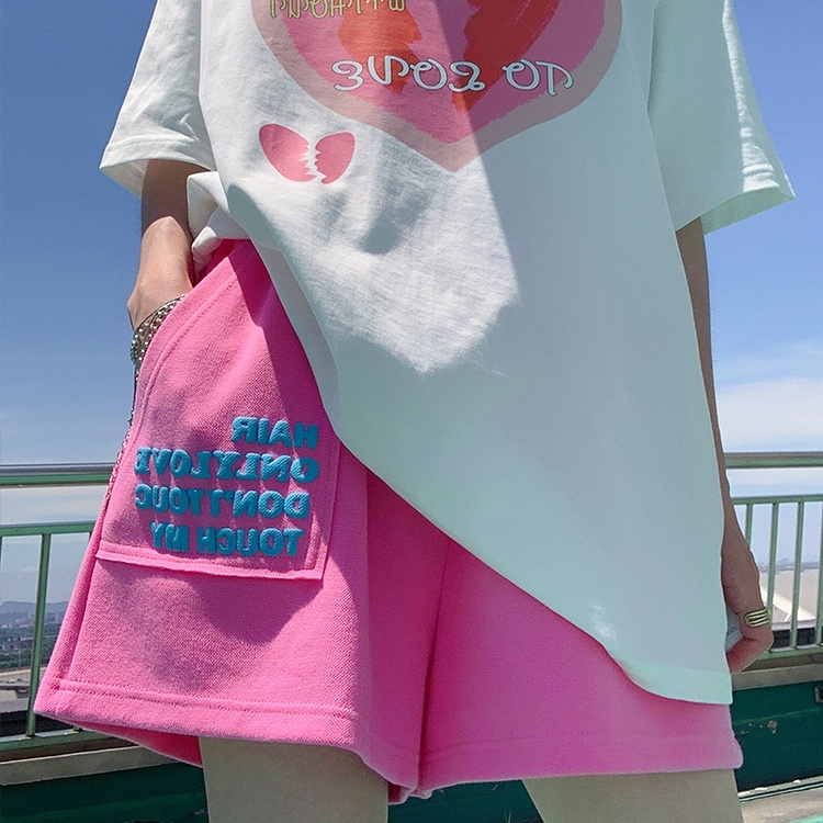 Quần short thể thao SUXI lưng cao ống rộng in chữ thời trang hè cho nữ