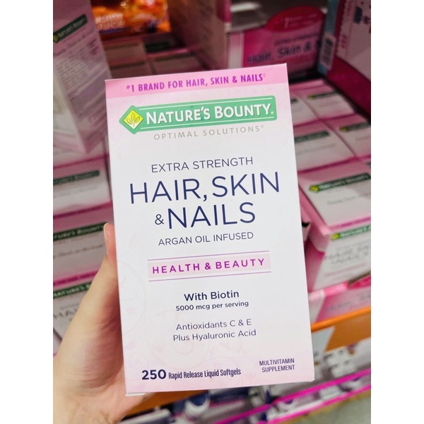 Viên uống hỗ trợ tóc, móng và làm đẹp da Hair, Skin & Nails của Nature's Bounty Mỹ 250 Viên