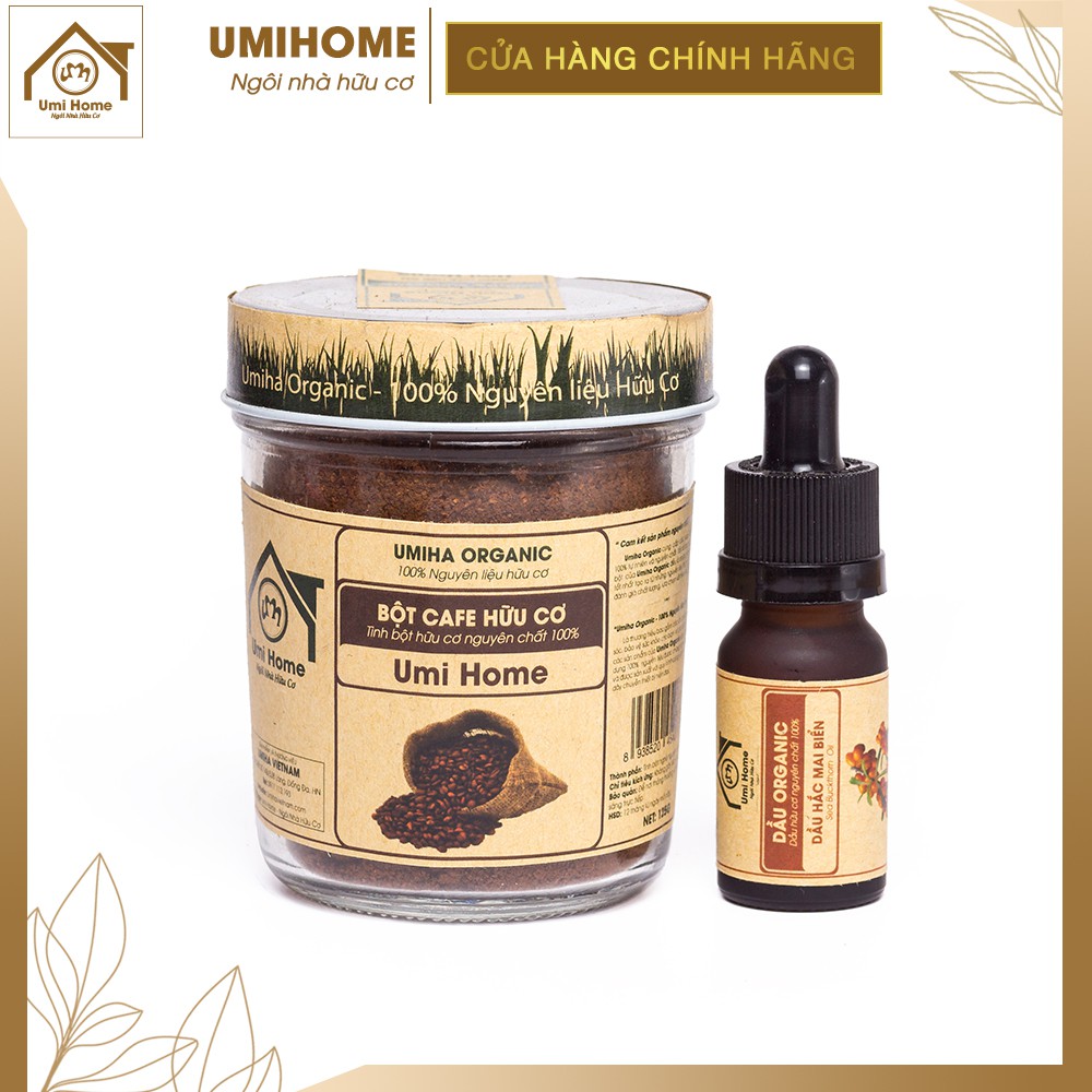 Combo Đắp Mặt, Dưỡng Da  UMIHOME gồm Dầu Hắc Mai Biển 10ml và Bột Cafe 125g hữu cơ - Tặng Bột Khoai Tây 125g