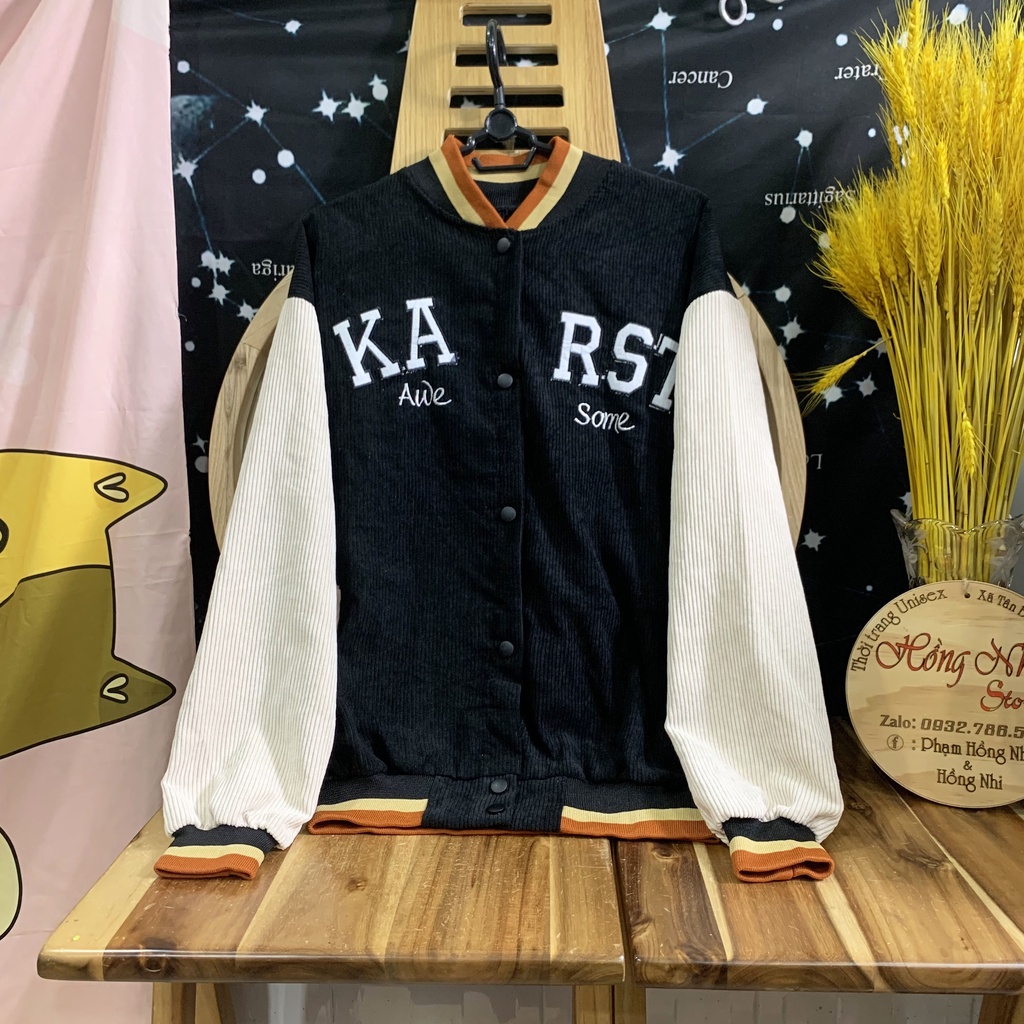 Áo Khoác Bomber Thêu KARST 22 Chất Nhung Tăm Cao Cấp Ulzzang Unisex Dáng Rộng Nam Nữ