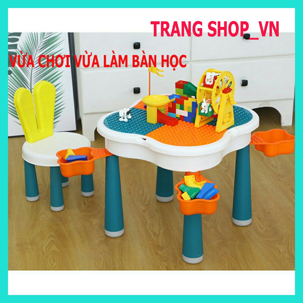 Bộ bàn lego đa năng hoa anh đào, Bàn học cho bé kèm 65 chi tiết Lego
