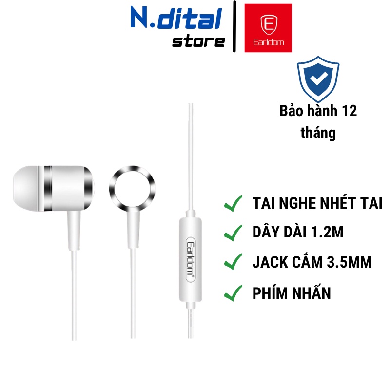 Tai nghe dây nhét tai Earldom E28 có mic cho điện thoại, laptop, máy nghe nhạc - Bảo Hành 12 Tháng