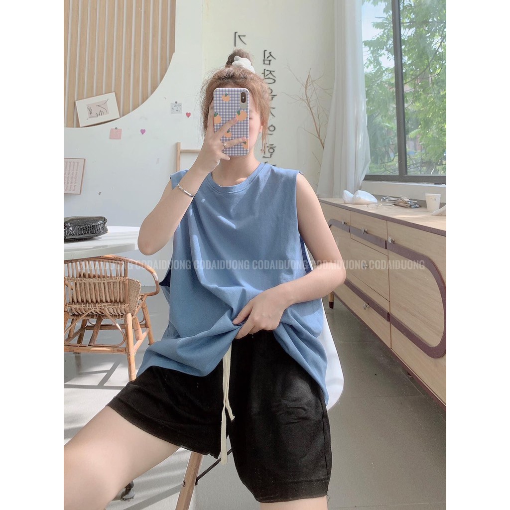 Set Tanktop Trơn Dáng Rộng Nhiều Màu - Bộ áo ba lỗ oversize kèm quần short cạp chun dây rút ống rộng trẻ trung Ulzzang