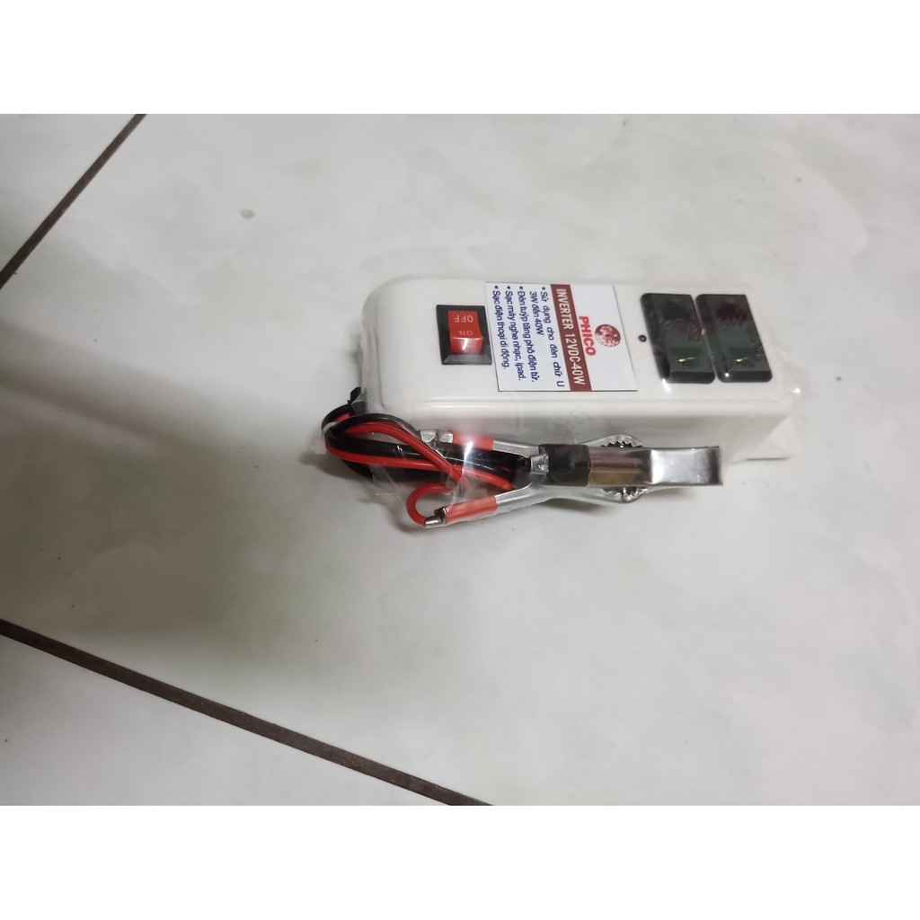 Inverter chuyển điện từ bình ắc quy 12V lên 220V dùng sạc điện thoại, thắp sáng, nguồn phát wifi