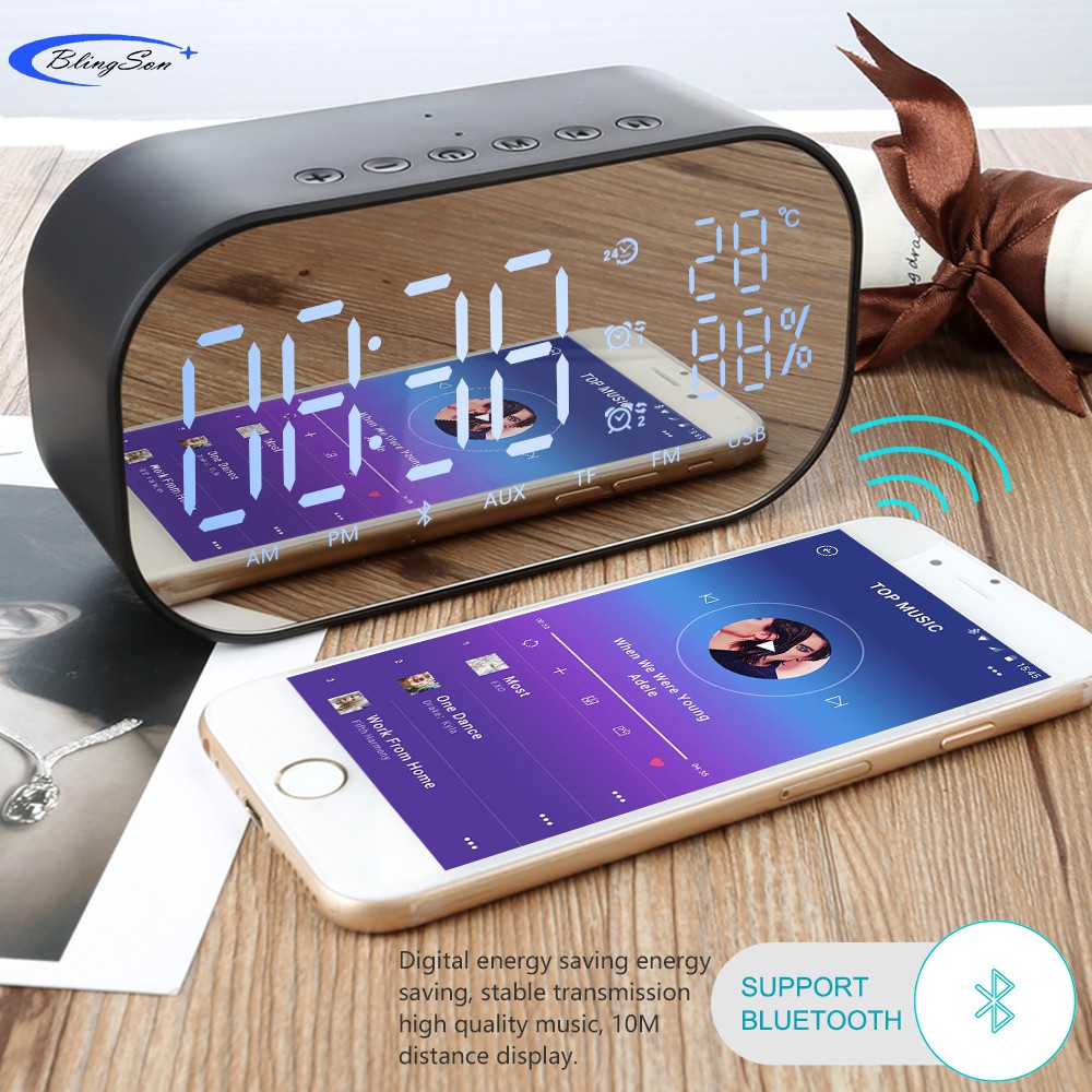 Đồng hồ báo thức màn hình LED kết nối Bluetooth tích hợp đài FM Radio S2