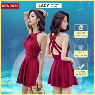 Bikini Nữ Bộ Đồ Bơi Liền Thân Dáng Váy Xòe Kín Đáo Liền 1 Mảnh Che khuyết Điểm Có Gọng Nâng Ngực Lycra Cao Cấp LACY B118