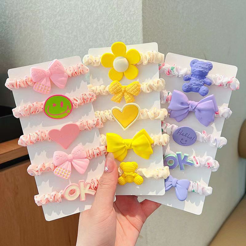 Set 5 Dây Buộc Tóc Nylon Co Giãn Họa Tiết Hoạt Hình Đáng Yêu Cho Bé Gái