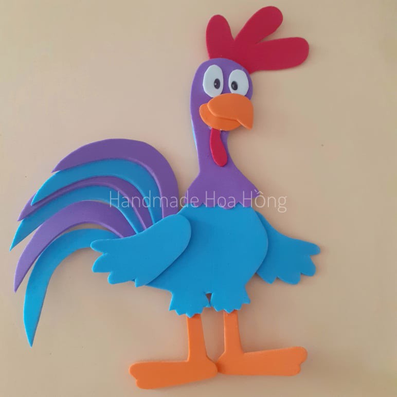 1 hình chú gà trống bằng giấy xốp, 27 x 18cm - hình trang trí hộp đựng bút, thiệp, bao lì xì, dán gó