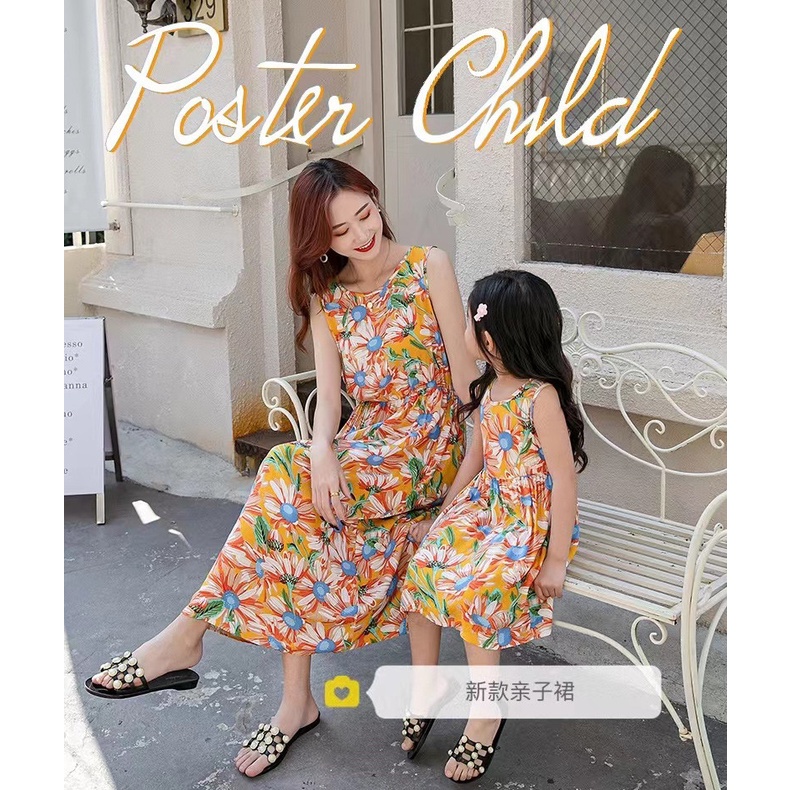 Đầm Cotton Dáng Dài Không Tay In Hoa Thời Trang Xuân Hè Dành Cho Mẹ Và Bé Size S-XL 110-160cm