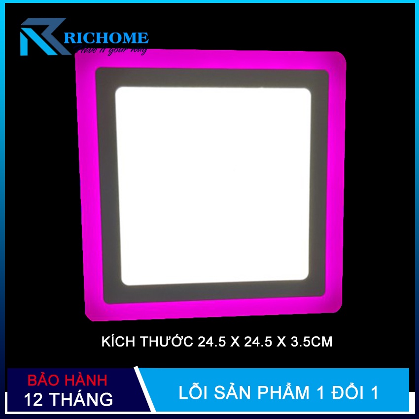 Đèn ốp trần, đèn led ốp trần nổi 24w 2 màu 3 chế độ thiết kế vuông thay đổi ánh sáng theo mỗi lần bật tắt công tắc chính