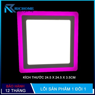 Đèn ốp trần, đèn led ốp trần nổi 24w 2 màu 3 chế độ thiết kế vuông thay đổi ánh sáng theo mỗi lần bật tắt công tắc chính