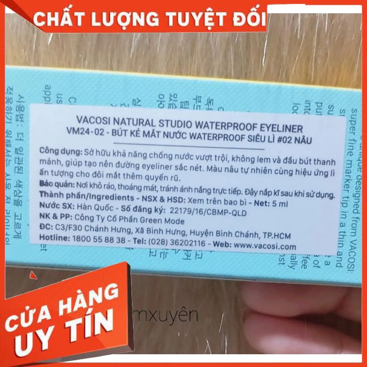 Kẻ Mắt Vacosi Natural Studio Waterproof Eyeliner Vm24-02 NÂUthiết kế sang trọng,tạo đường sắc nét nhỏ,lâu trôi