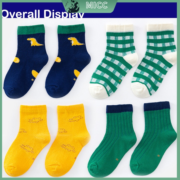 Set 5 đôi tất cotton in hình khủng long xinh xắn cho bé trai từ 1-12 tuổi