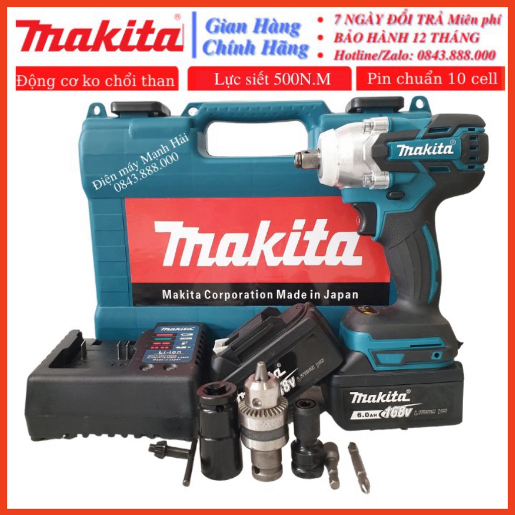 Máy bắt Vít Makita 168V - Động cơ Không chổi Than - 2 pin khủng 10cell - Ruột đồng 100% - Tặng Đầu chuyển k