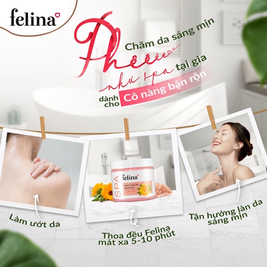 [HB GIFT] Muối Tắm tẩy tế bào chết body Felina Home Spa 100g từ Muối hồng Himalaya thanh khiết chiết xuất từ quả bơ