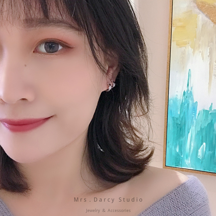 MRS.D【In Stock】100% Sterling Silver Silver Black S925 Earrings Stud Earrings Colors of Zircon Jewelry Gift Ear Clips Minimalist Earring Design Jewelry Girls Allergy Free