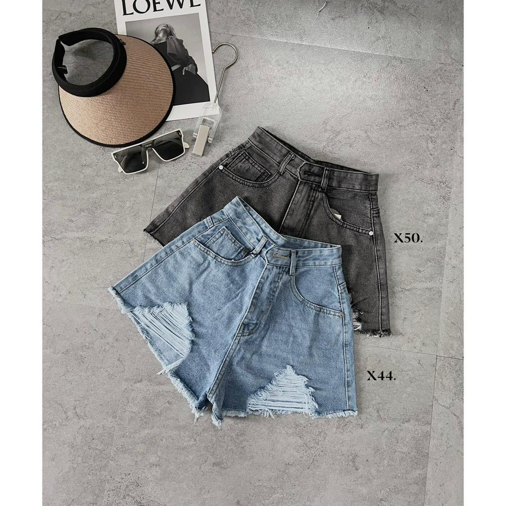 Quần short jean nữ cạp cao, quần đùi rách chất denim bền đẹp