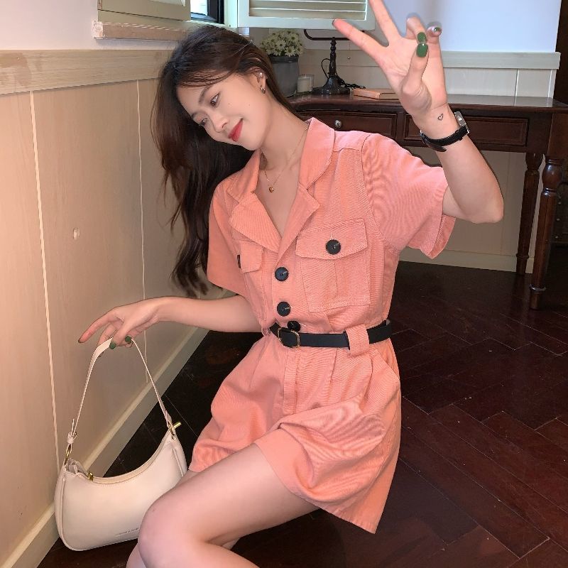 Áo liền quần Ngắn Tay Cổ Vuông Phong Cách Hàn Quốc Cho Nữ