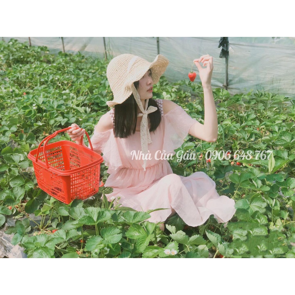 Mũ cói ren cột nơ loại 1 đi chơi siêu xinh