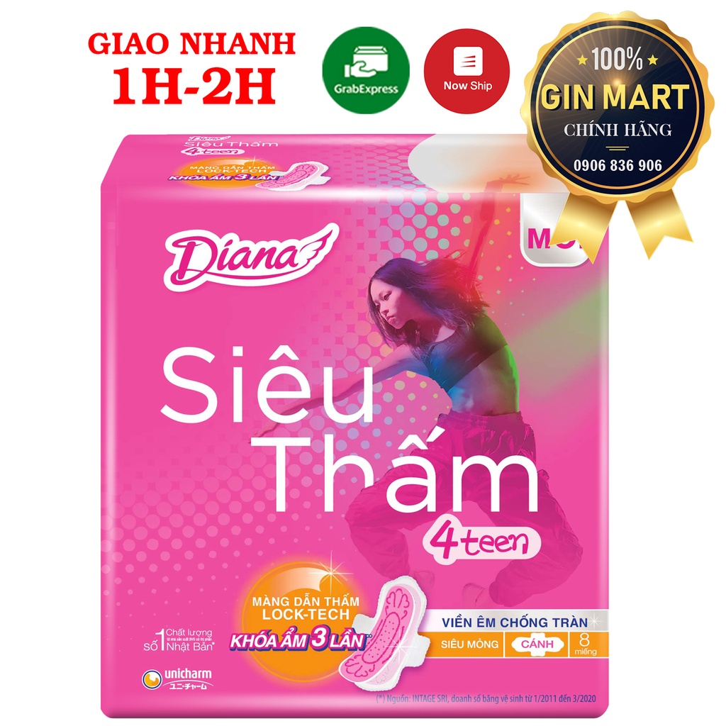 Băng vệ sinh Diana Siêu Thấm 4Teen 23cm gói 08 miếng