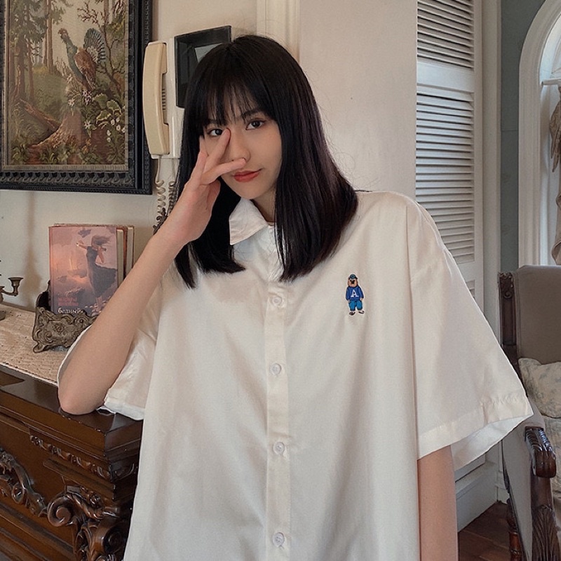 Áo sơ mi ngắn tay hình thêu cute