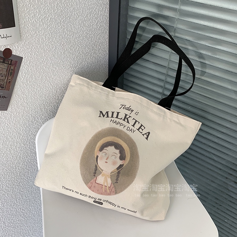 Túi Xách Đeo Vai Vải Bạt Cỡ Lớn In Hình One-Đàn Phong Cách Nhật Bản Dành Cho Nữ 2021