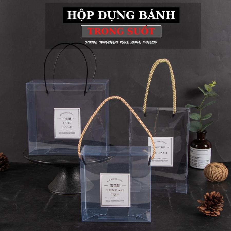 Hộp quà Tết Trung Thu Đựng Bánh Quy Cookies MICA Trong Suốt Quà Tặng Có Dây Quai Phụ Kiện Trang Trí