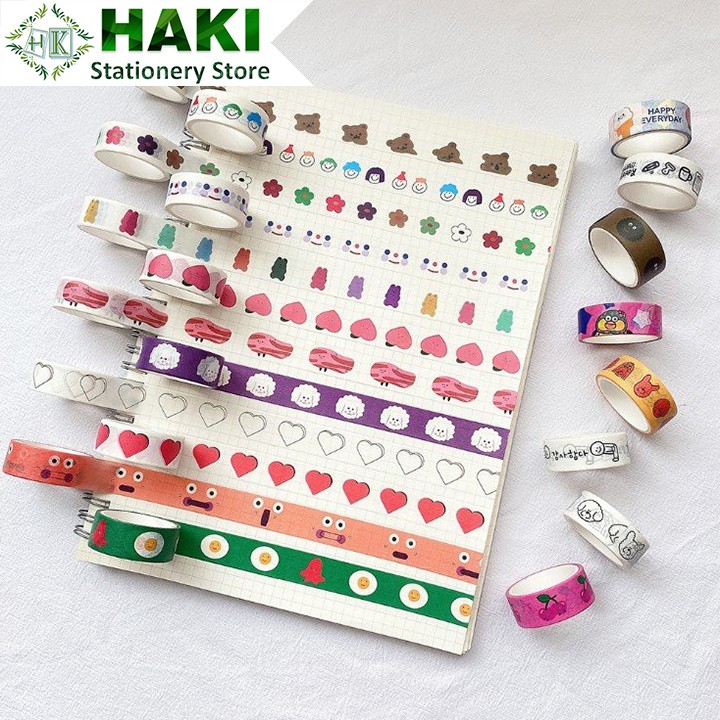 Washi tape cute HAKI, băng dính washi tape in họa tiết đáng yêu trang trí sổ giá rẻ BD08