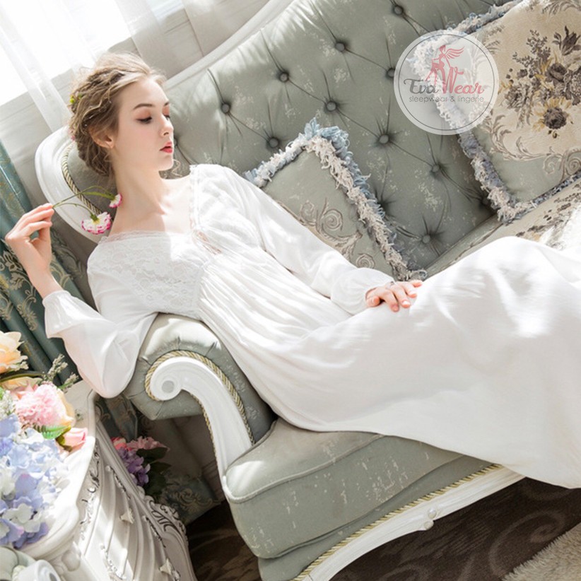 Đầm ngủ dài tay  phong cách vintage thanh lịch