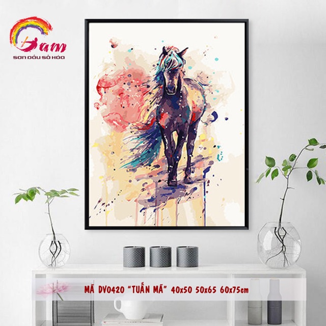 Tranh sơn dầu số hoá tự tô động vật Gam Tranh ngựa tuấn mã DV0420