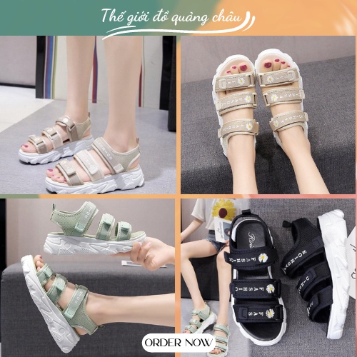 (A505) XẢ KHO Sandal nữ 3 quai vải ngang in hình hoa cúc độn đế 5cm nâng chiều cao, nhiều màu hàng CAO CẤP QUẢNG CHÂU