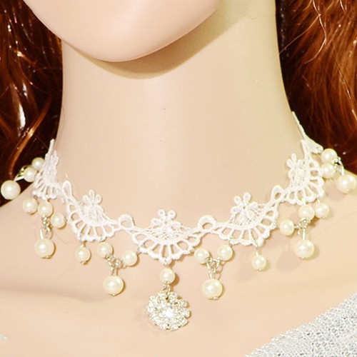 Vòng Đeo Sát Cổ Vòng Đeo Trên Đầu Choker Hạt Châu có Ren Mặt Kim Cương Giả