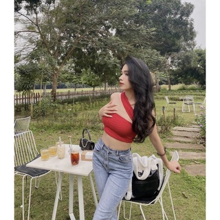 Áo Croptop mặc 3 kiểu màu đỏ