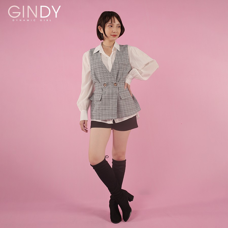 Set áo GINDY sơ mi tay bồng cách điệu mix áo vest kaki không tay #8