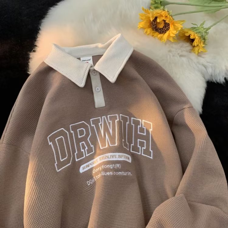Áo sweater Cổ polo Phối Màu Tương Phản Kiểu retro Mỹ Thời Trang Xuân Thu Cho Nam