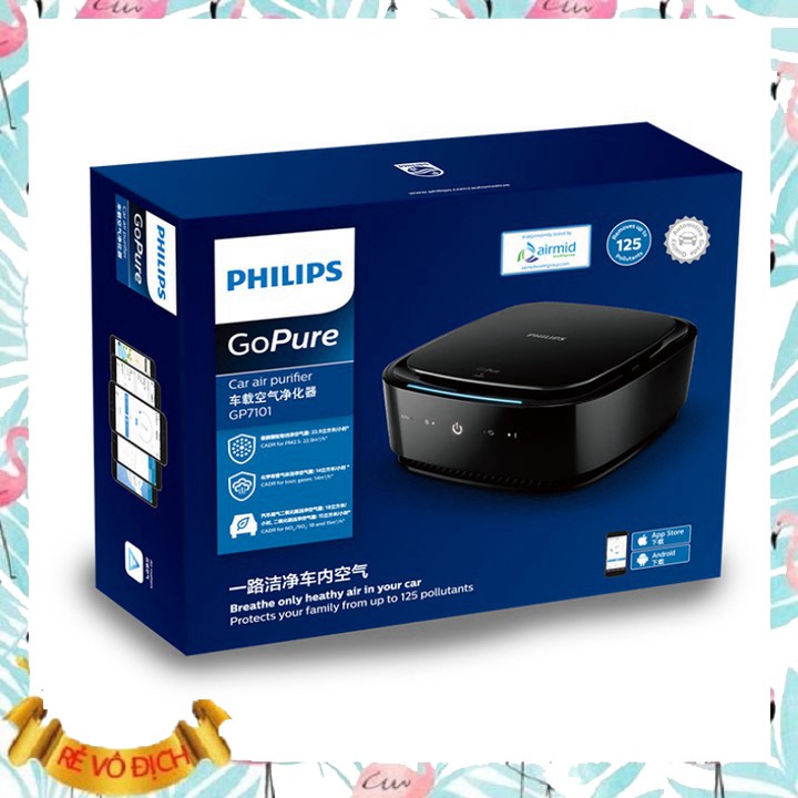 Máy lọc không khí, khử mùi trên xe ô tô, xe hơi nhãn hiệu Philips GP7101 cảm biến 6 màu AQI, - Bảo hành 12 tháng [M]